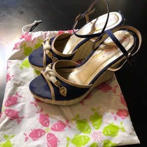 Lilly Pulitzer Navy Rope Wedges 7 1/2
